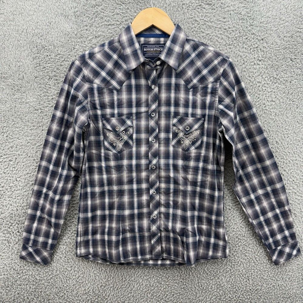 Rough Stock by Panhandle Slim Womens S Plaid Pearl Snap Button Up Shirt Collared